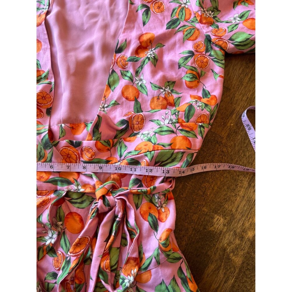 Finders Keepers Aranciata Orange Print Wrap Dress Mini Ruffle Puff Short Sleeve - Picture 9 of 10